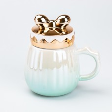 Кружка керамічна TS Kitchen Life 500 мл з кришкою зелений градієнт (HP7194GR)