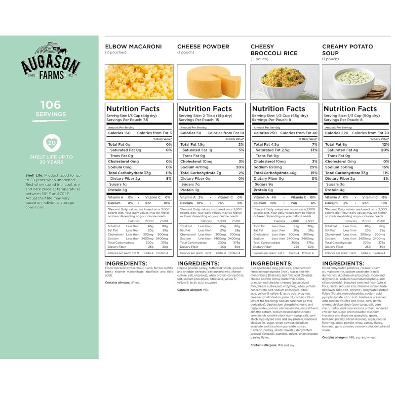 Сублімовані сніданки та вечері 106 порцій з великим терміном придатності 30 років Augason farms