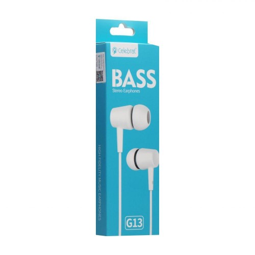 Дротові навушники вакумні з мікрофоном Celebrat 3.5 mm G13 Bass sterreo 1.2 m White