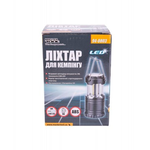 Ліхтар розсувний для кемпінгу MASTERTOOL 180х86 мм COB LED 3xAA ABS 94-0803 Ліхтар розсувний для кемпінгу MASTERTOOL 180х86 мм COB LED 3xAA ABS 94-0803
