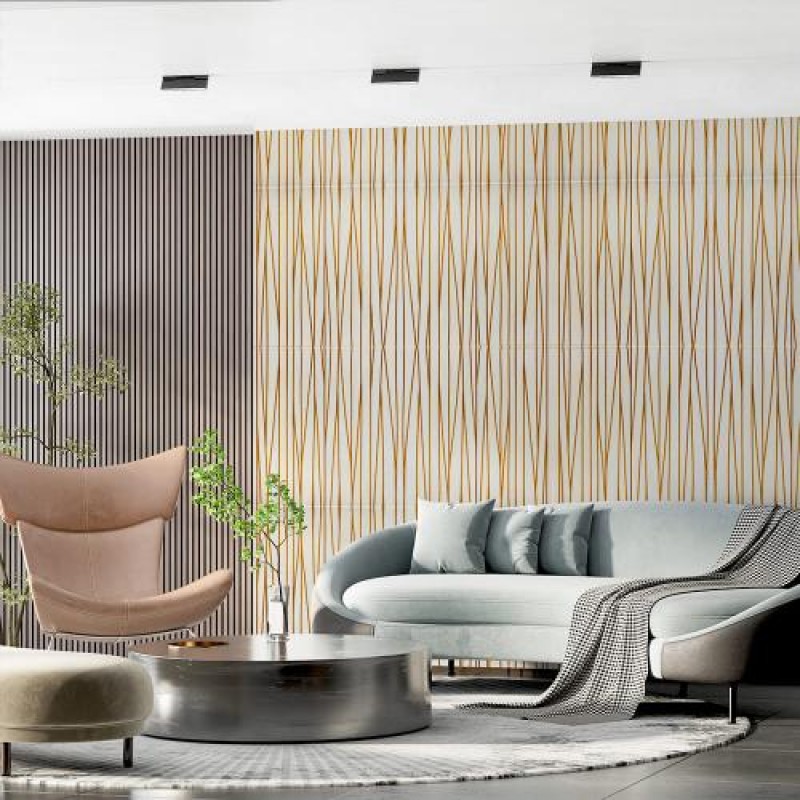 Самоклеюча декоративна настінно-стельова 3D панель Sticker Wall Золоті стрічки 700х700х5 мм Бежево-золотий (SW-00001184)