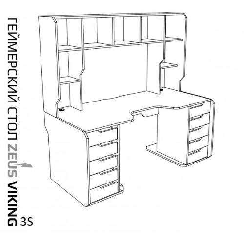 Геймерський ергономічний стіл ZEUS Viking-3S, 160х85 (80) см, білий/чорний Геймерський ергономічний стіл ZEUS Viking-3S, 160х85 (80) см, білий/чорний