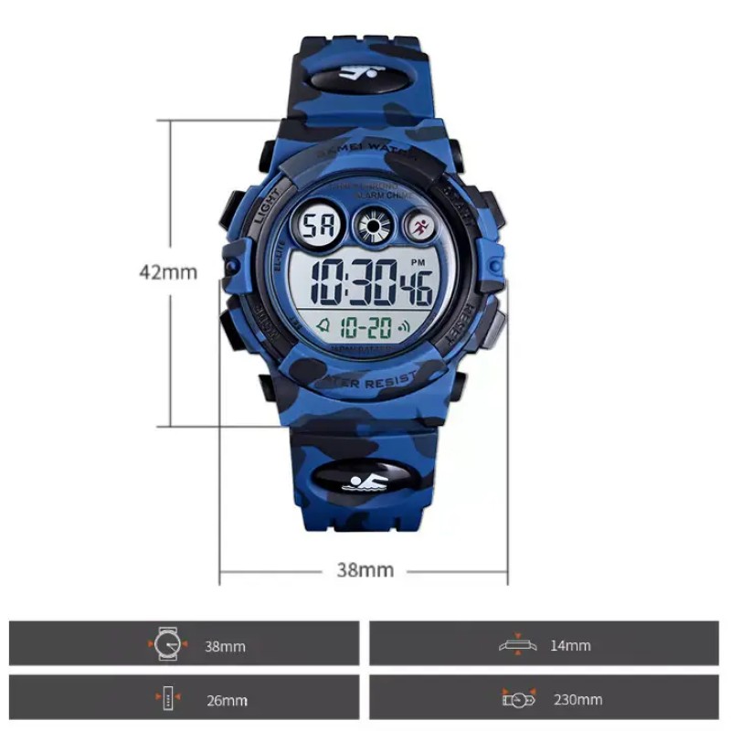 Дитячий спортивний годинник Skmei 1547 Kids Синій камуфляж