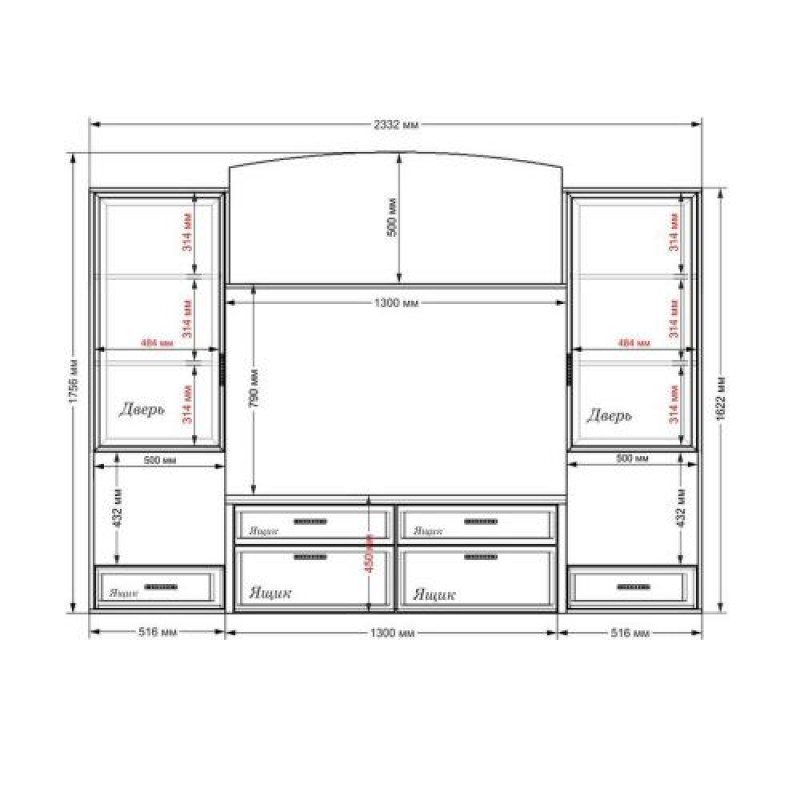 Стінка в вітальню Тиса Мебель Вітальня-110 Сонома Білий 1650x450x1820 мм