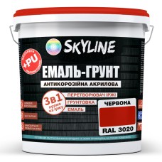 Емаль-грунт 3в1 Skyline акрил-поліуретанова шовковисто-матова RAL 3020 Червоний 12 кг