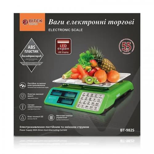 Ваги торговельні електронні Bitek BT-982S з акумулятором до 55 кг Green Ваги торговельні електронні Bitek BT-982S з акумулятором до 55 кг Green
