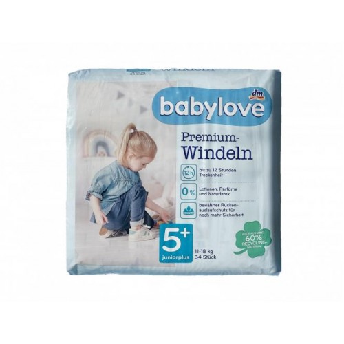 Дитячі одноразові підгузники Babylove Premium 5+ Junior plus 11-18 кг 34 шт в інтернет супермаркеті PbayMarket!