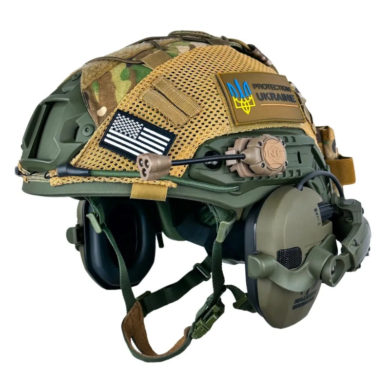 Комплект шолом FAST NIJ IIIA/навушники Walkers Razor/чебурашки/ліхтарик/кавер XL Мультикам