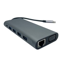 USB-хаб XON SmartHub 12 в 1 Ethernet VGA HDMI 3.5 Audio SD/TF 2xType-C 4xUSB3.0 Сірий (UHCHP126300G 6198)
