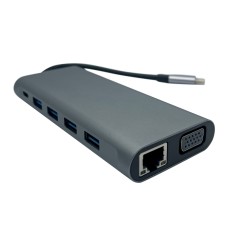 USB-хаб XON SmartHub 12 в 1 Ethernet VGA HDMI 3.5 Audio SD/TF 2xType-C 4xUSB3.0 Сірий (UHCHP126300G 6198)