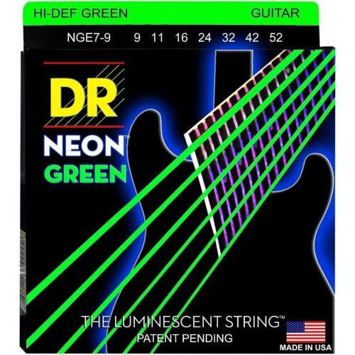 Струни для електрогітари DR NGE7-9 Hi-Def Neon Green K3 Coated Light 7-String Electric Guitar 9/52 Струни для електрогітари DR NGE7-9 Hi-Def Neon Green K3 Coated Light 7-String Electric Guitar 9/52
