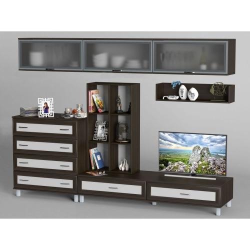 Стінка в вітальню Тиса Мебель Вітальня-10 Венге Білий 2050x450x2700 мм Стінка в вітальню Тиса Мебель Вітальня-10 Венге Білий 2050x450x2700 мм