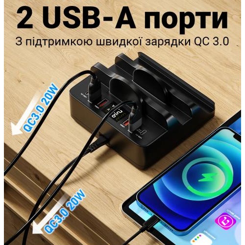 Док-станція з бездротовою зарядкою Addap MCS-F6 з 6 портами 80W Black