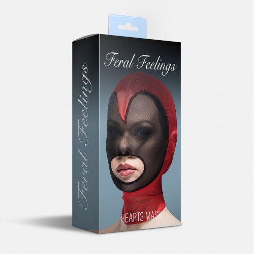 Маска серце сітка з відкритим ротом Feral Feelings - Hearts Mask Red/Black