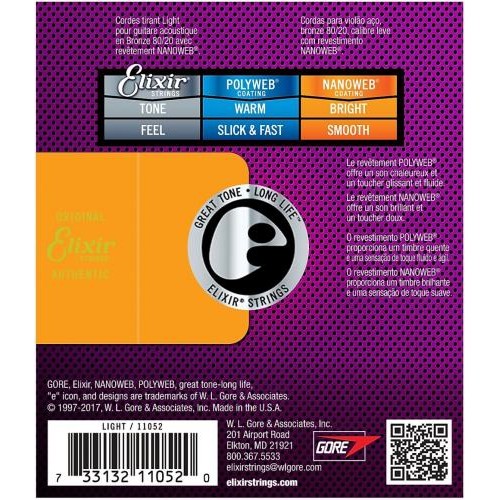 Струни для акустичної гітари 6 шт Elixir 11052 Nanoweb 80/20 Bronze Acoustic Light 12/53 Струни для акустичної гітари 6 шт Elixir 11052 Nanoweb 80/20 Bronze Acoustic Light 12/53