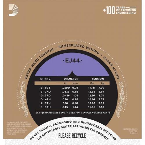 Струни для класичної гітари D'Addario EJ44 Classic Silverplated Wound Nylon Extra Hard Tension