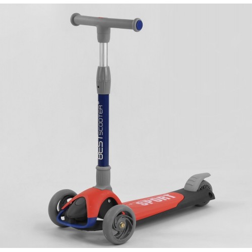 Самокат триколісний Best Scooter складане алюмінієве кермо, 3 колеса PU зі світлом Black/Red (102031)