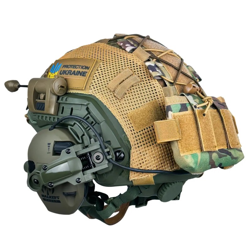 Захисний комплект Шолом FAST NIJ IIIA/навушники Walkers Razor Slim з чебурашкою/ліхтарик/кавер S Мультикам