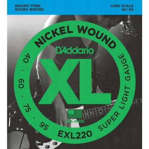 Струни для бас-гітари D'Addario EXL220 Nickel Wound Super Light 4-String Bass 40/95 Струни для бас-гітари D'Addario EXL220 Nickel Wound Super Light 4-String Bass 40/95