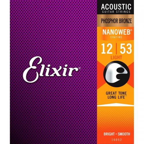 Струни для акустичної гітари 6 шт Elixir 16052 Nanoweb Phosphor Bronze Acoustic Light 12/53 Струни для акустичної гітари 6 шт Elixir 16052 Nanoweb Phosphor Bronze Acoustic Light 12/53