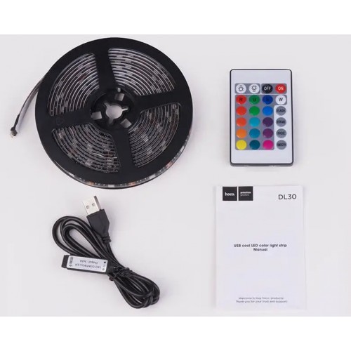 Стрічка світлодіодна з пультом Hoco DL30 RGB 4 м Чорний (2382866768) Стрічка світлодіодна з пультом Hoco DL30 RGB 4 м Чорний (2382866768)