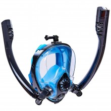 Маска для снорклінгу з диханням через ніс з двома трубками HJKB K-2 (силікон, пластик, р-р L-XL) Чорний-синій (PT0869)