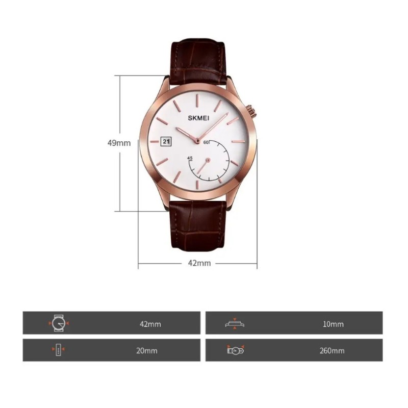Чоловічий кварцовий годинник Skmei 1581 Prestige коричневий