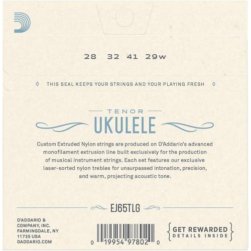 Струни для укулеле D'Addario EJ65TLG Clear Nylon Tenor Ukulele Strings 28/29 Струни для укулеле D'Addario EJ65TLG Clear Nylon Tenor Ukulele Strings 28/29
