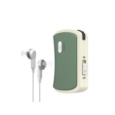 Слуховий апарат VivaPhon J-102D акумуляторний кишеньковий з подвійним навушником Бежево-зелений