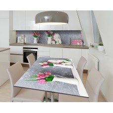 Наклейка 3Д вінілова на стіл Zatarga «Тюльпанові посмішки» 600х1200 мм для будинків, квартир, столів, кав'ярень,