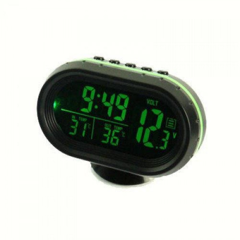 Годинник термометр вольтметр автомобільний VST 7009V Чорний із зеленим (008099)