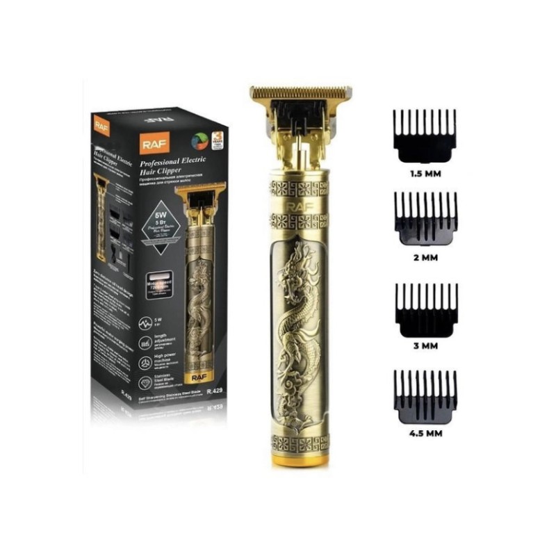 Тример акумуляторний для стрижки бороди машинка для стрижки з насадками RAF R-429