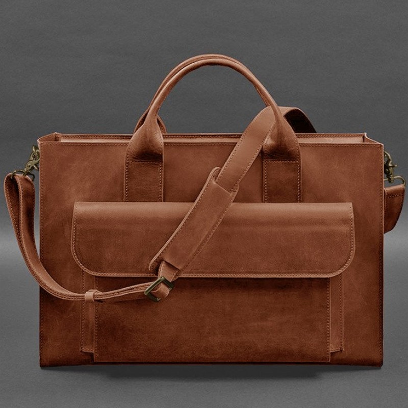 Шкіряна сумка для ноутбука та документів Універсальна світло-коричнева Crazy Horse BlankNote