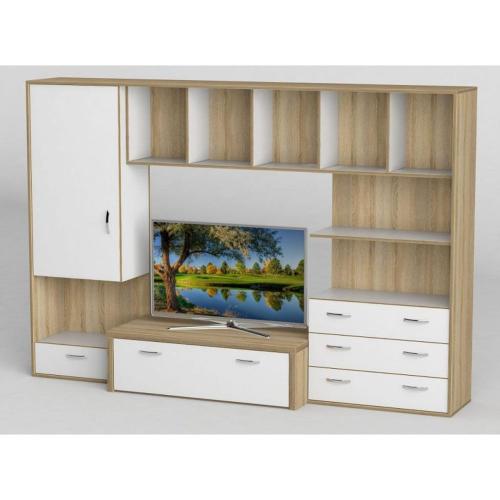 Стінка в вітальню Тиса Мебель Вітальня-103 Сонома Білий 1600x450x2380 мм Стінка в вітальню Тиса Мебель Вітальня-103 Сонома Білий 1600x450x2380 мм
