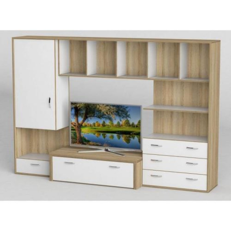 Стінка в вітальню Тиса Мебель Вітальня-103 Сонома Білий 1600x450x2380 мм