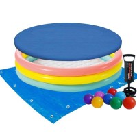 Дитячий надувний басейн Intex 57422-3 «Кольори заходу сонця», 147 х 33 см, з кульками 10 шт, тентом, підстилкою, насосом