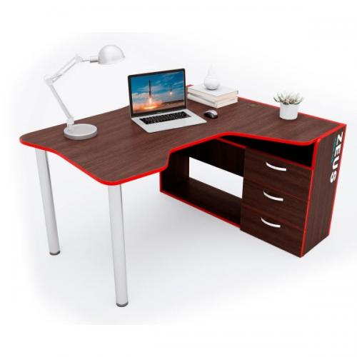 Геймерський кутовий стіл ZEUS IGROK-TOR, горіх/червоний Геймерський кутовий стіл ZEUS IGROK-TOR, горіх/червоний