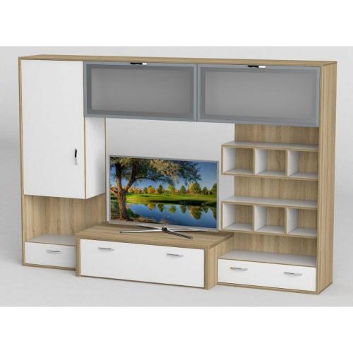 Стінка в вітальню Тиса Мебель Вітальня-105 Сонома Білий 1550x450x2380 мм Стінка в вітальню Тиса Мебель Вітальня-105 Сонома Білий 1550x450x2380 мм