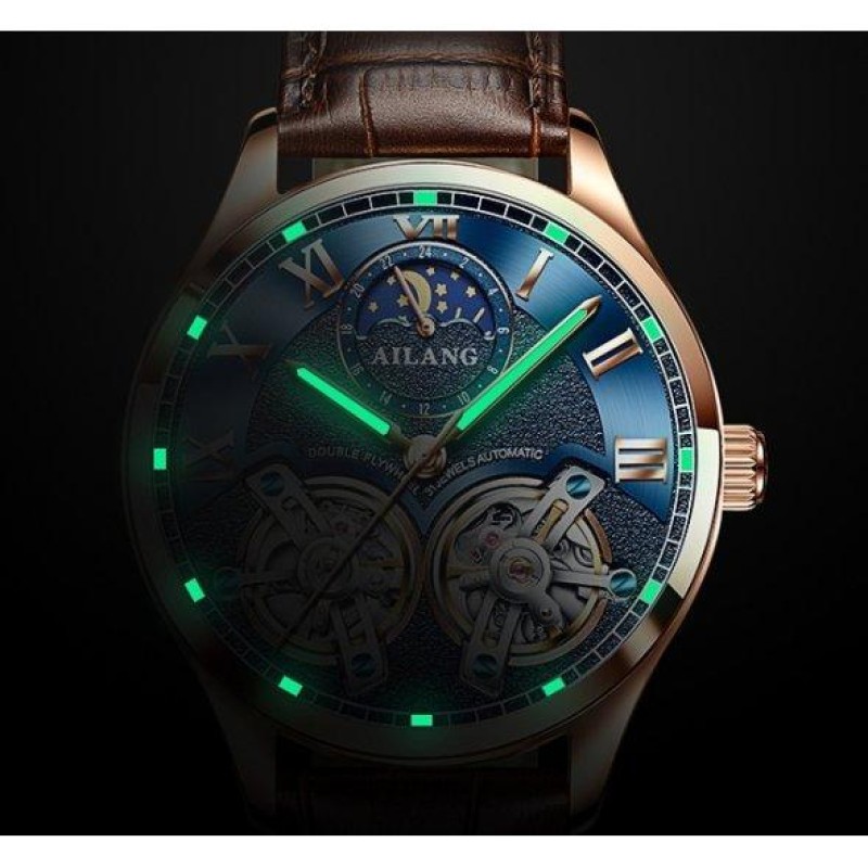 Чоловічий наручний годинник Ailang FlyWheel Золотий (1448285482)