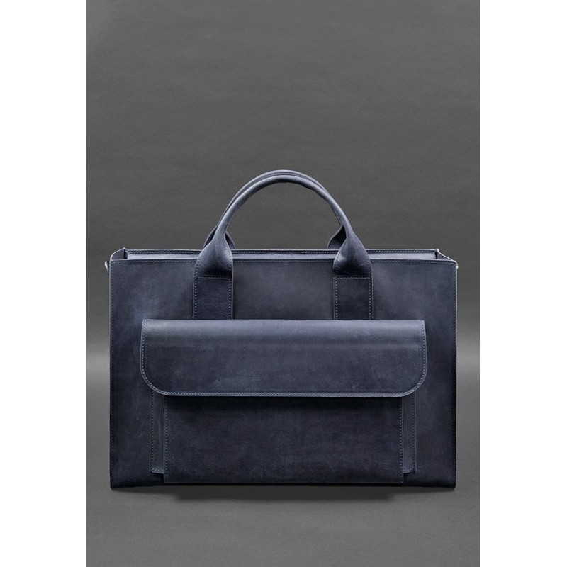 Шкіряна сумка для ноутбука та документів Універсальна синя Crazy Horse BlankNote