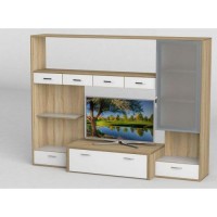 Стінка в вітальню Тиса Мебель Вітальня-112 Сонома Білий 1630x450x2330 мм Стінка в вітальню Тиса Мебель Вітальня-112 Сонома Білий 1630x450x2330 мм