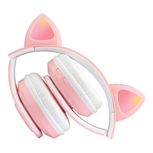 Повнорозмірні навушники бездротові Cat Headset Y 047 Bluetooth з підсвічуванням та котячими вушками Рожеві Pink