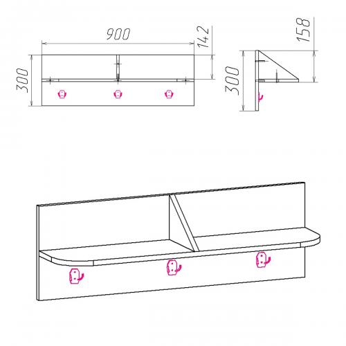 Настінна вішалка Компанит В 3 Яблуня Настінна вішалка Компанит В 3 Яблуня