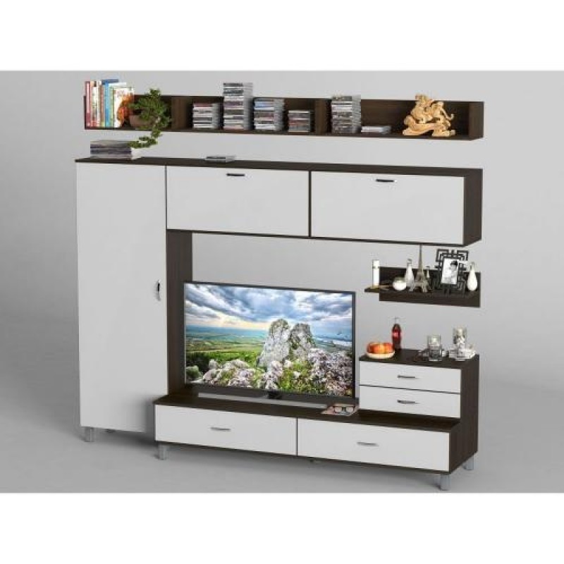 Стінка в вітальню Тиса Мебель Венге Вітальня-25 Білий 2050x450x2400 мм