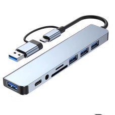 USB хаб 8 в 1 високошвидкісний концентратор Qukam Type-C Сірий