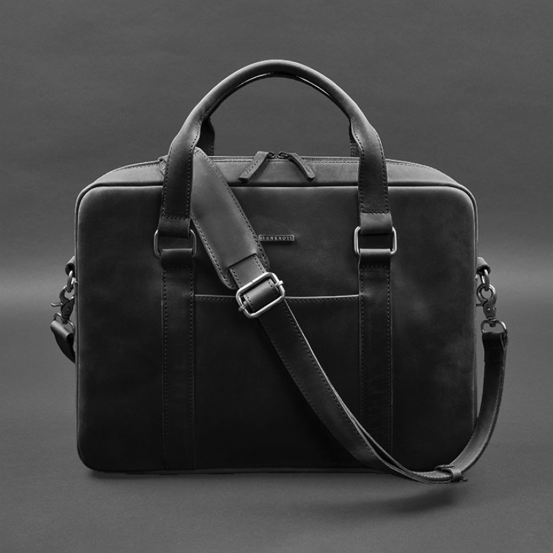 Шкіряна сумка для ноутбука та документів чорна Crazy Horse BlankNote