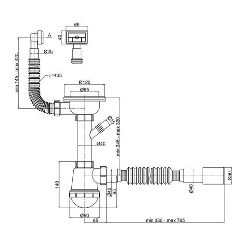 Сифон для кухні Polmark 3 1/2'x40 з гнучким переливом гофротрубою 40x40/50 мм PM 40 SF 20 06 в інтернет супермаркеті PbayMarket!