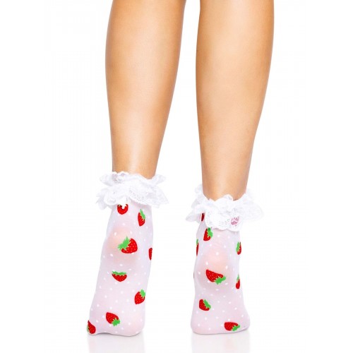 Шкарпетки жіночі з полуничним принтом Leg Avenue Strawberry ruffle top anklets One size, мереживні м в інтернет супермаркеті PbayMarket!