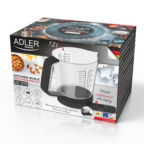 Кухонні ваги Adler AD 3178 з чашкою 1200 мл Чорний (100391855) Кухонні ваги Adler AD 3178 з чашкою 1200 мл Чорний (100391855)