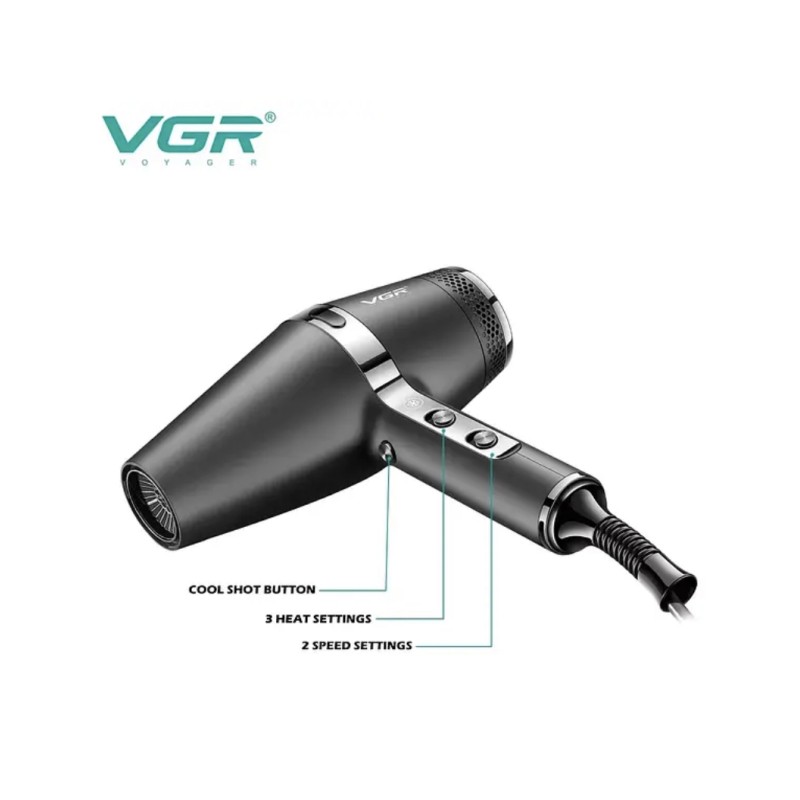 Професійний фен для сушіння та укладання волосся з іонізацією VGR V-451 2200W 3 насадки